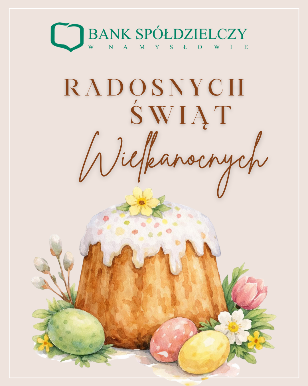 Beżowy Akwarelowy Życzenia Wielkanocne Post na Instagram